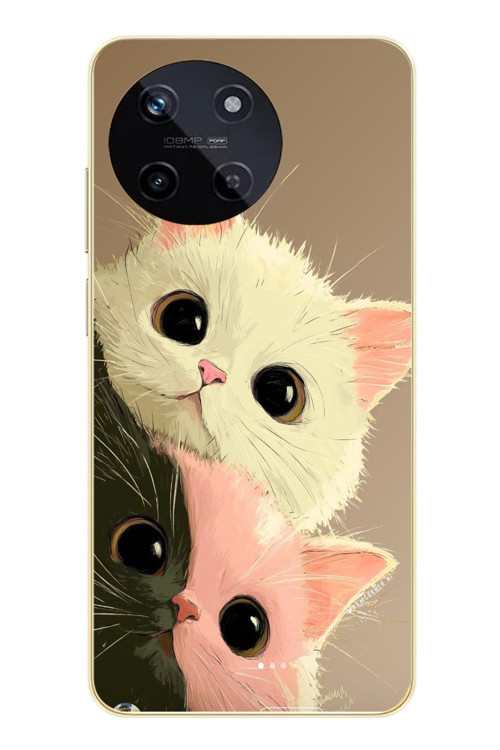Realme 11 4G Uyumlu Pembe Siyah Beyaz Kedi Baskılı Silikon Kılıf