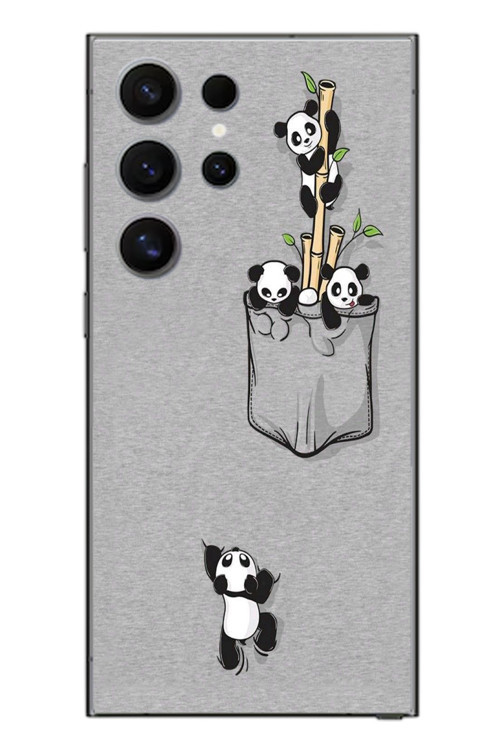 Samsung Galaxy S24 Ultra Uyumlu Cepli Panda Baskılı Silikon Kılıf