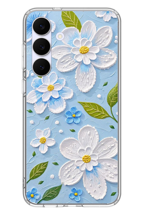 Samsung Galaxy S25 FE Uyumlu Mavi Papatyalar Baskılı Silikon Kılıf