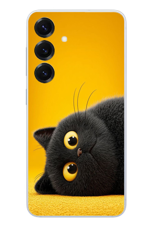 Samsung Galaxy S25 Uyumlu Yan Bakan Siyah Kedi Baskılı Silikon Kılıf
