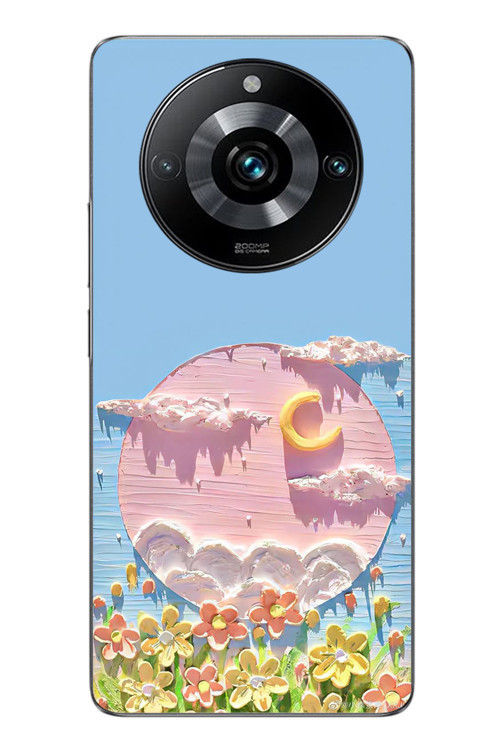 Realme 11 Pro Uyumlu Çiçekli Ay Baskılı Silikon Kılıf