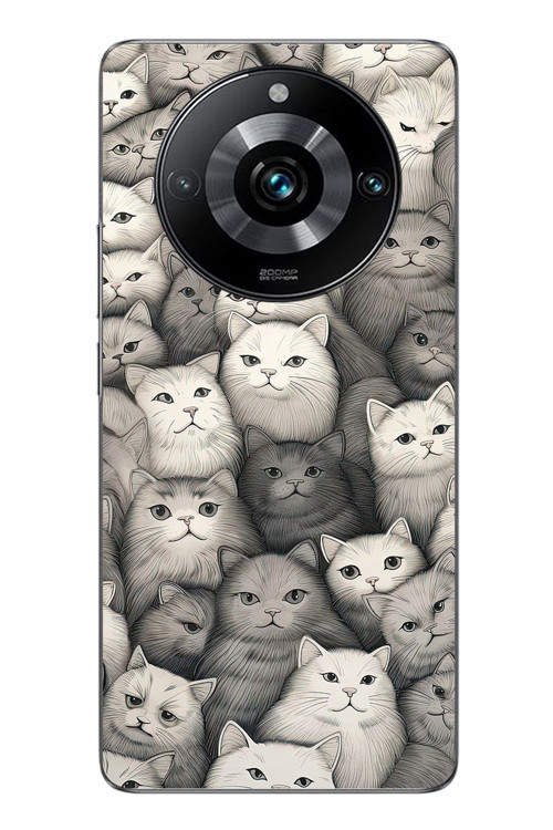 Realme 11 Pro Uyumlu Kara Kalem Kediler Baskılı Silikon Kılıf