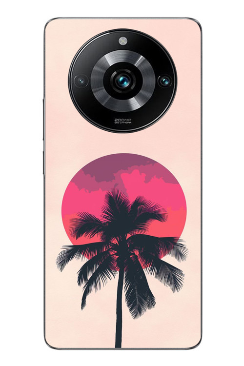 Realme 11 Pro Uyumlu Palmiye Kırmızı Ay Baskılı Silikon Kılıf