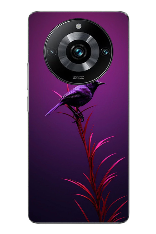 Realme 11 Pro Uyumlu Mor Kuş Dalda Baskılı Silikon Kılıf