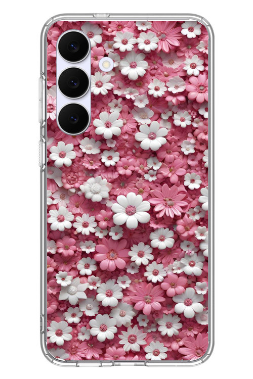 Samsung Galaxy S25 FE Uyumlu Beyaz Pembe Papatyalar Baskılı Silikon Kılıf