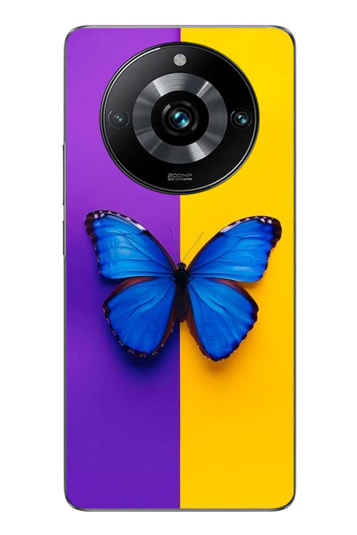 Realme 11 Pro Uyumlu Mor Sarı Kelebek Baskılı Silikon Kılıf