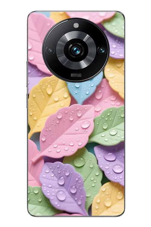 Realme 11 Pro Uyumlu Pastel Damlalıklı Yapraklar Baskılı Silikon Kılıf