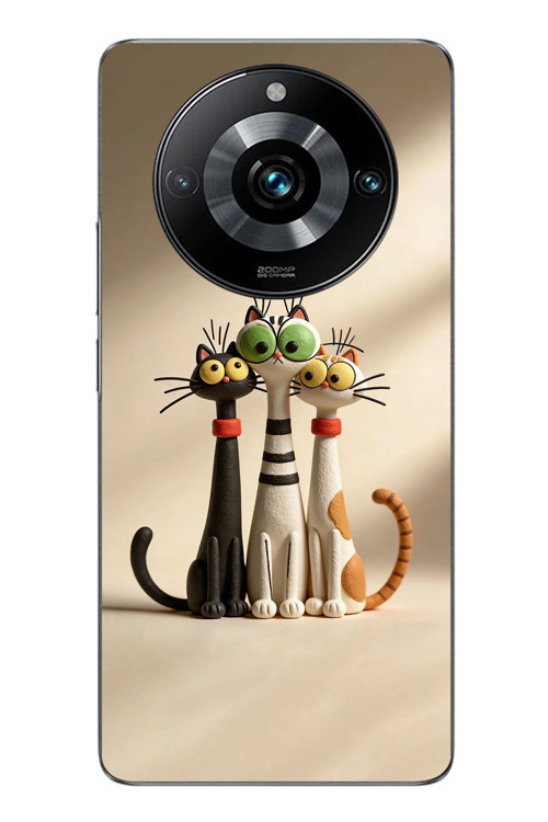 Realme 11 Pro Uyumlu Neşeli Kedi Ailesi Baskılı Silikon Kılıf