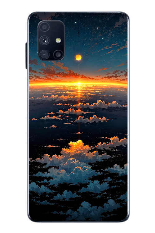 Samsung Galaxy M51 Uyumlu Gün Batımı ve Ay Baskılı Silikon Kılıf