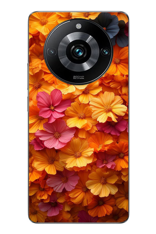 Realme 11 Pro Uyumlu Sarı Pembe Çiçekler Baskılı Silikon Kılıf
