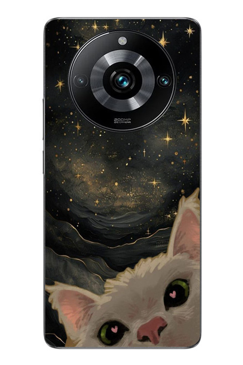 Realme 11 Pro Uyumlu Siyah Gökyüzülü Kedi Baskılı Silikon Kılıf