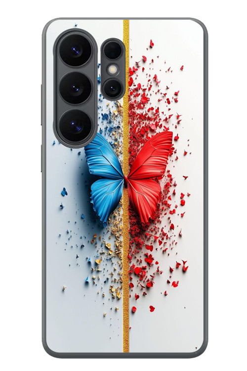 Samsung Galaxy S26 Ultra Uyumlu Kırmızı Mavi Kelebek Baskılı Silikon Kılıf