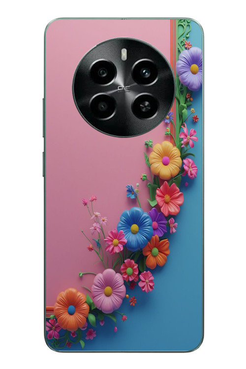 Realme 12 4G Uyumlu Pembe Mavi Sarmaşık Baskılı Silikon Kılıf