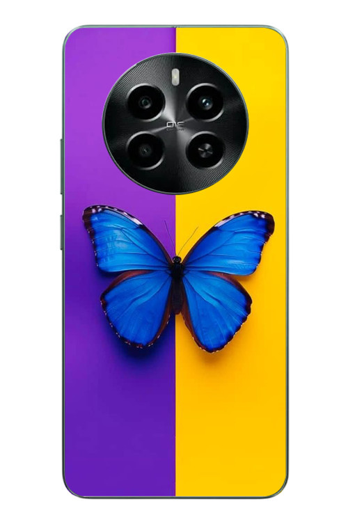 Realme 12 4G Uyumlu Mor Sarı Kelebek Baskılı Silikon Kılıf