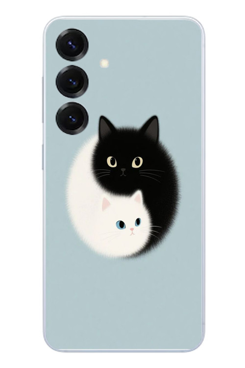 Samsung Galaxy S25 Uyumlu Yin Yang Kediler Baskılı Silikon Kılıf
