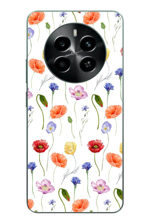 Realme 12 4G Uyumlu Sade Tek Çiçekler Baskılı Silikon Kılıf