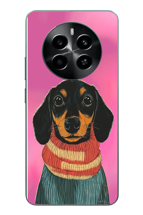 Realme 12 4G Uyumlu Sevimli Siyah Köpek Baskılı Silikon Kılıf