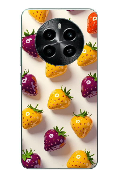 Realme 12 4G Uyumlu Sarı Kırmızı Çilekler Baskılı Silikon Kılıf
