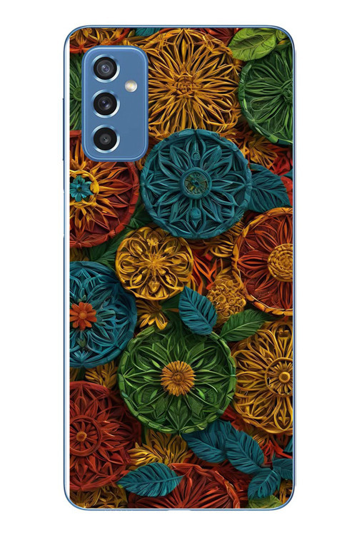 Samsung Galaxy M52 Uyumlu Hasır Örgü Çiçekler Baskılı Silikon Kılıf