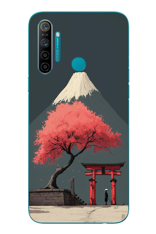 Realme 5i Uyumlu Fuji Dağı Baskılı Silikon Kılıf