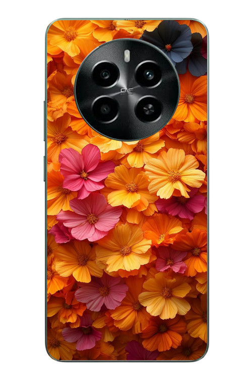 Realme 12 4G Uyumlu Sarı Pembe Çiçekler Baskılı Silikon Kılıf