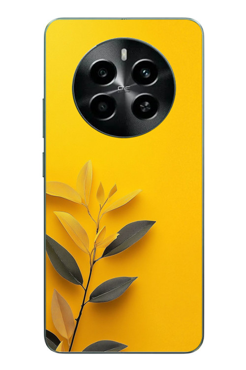 Realme 12 4G Uyumlu Sarı Siyah Çiçekler Baskılı Silikon Kılıf