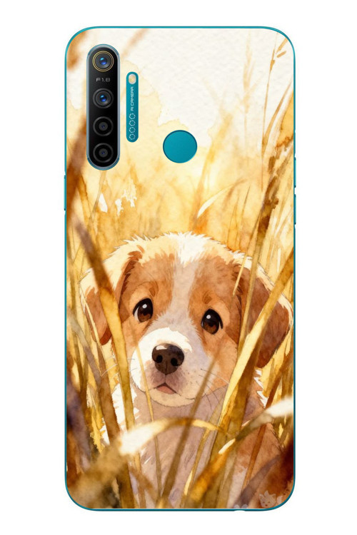 Realme 5i Uyumlu Golden Köpek Baskılı Silikon Kılıf