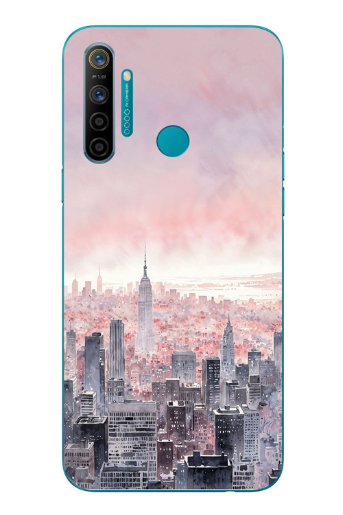 Realme 5i Uyumlu Gökdelenler Baskılı Silikon Kılıf