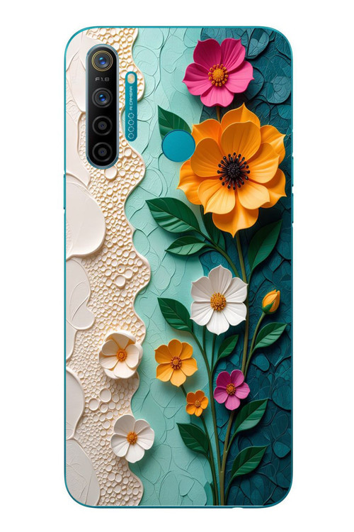 Realme 5i Uyumlu Güzel Modern Çiçekler Baskılı Silikon Kılıf