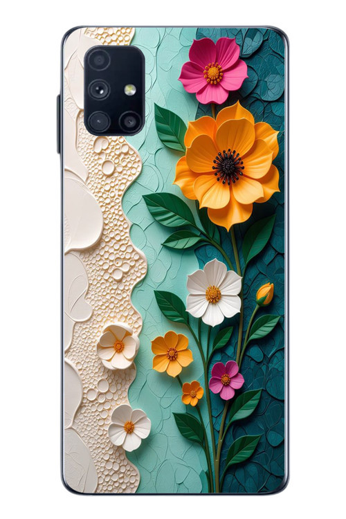 Samsung Galaxy M51 Uyumlu Güzel Modern Çiçekler Baskılı Silikon Kılıf
