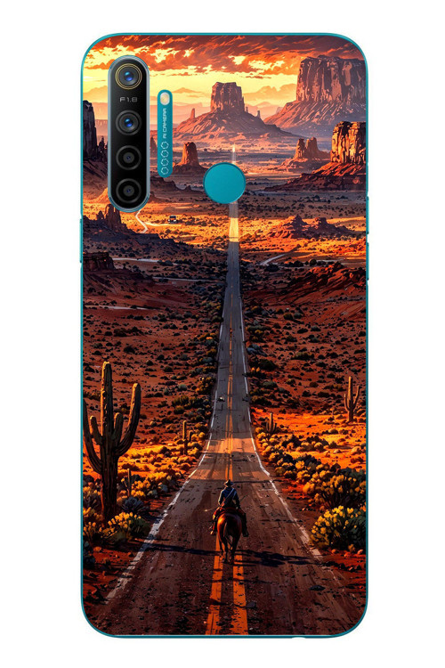 Realme 5i Uyumlu Kovboy Yolda Baskılı Silikon Kılıf