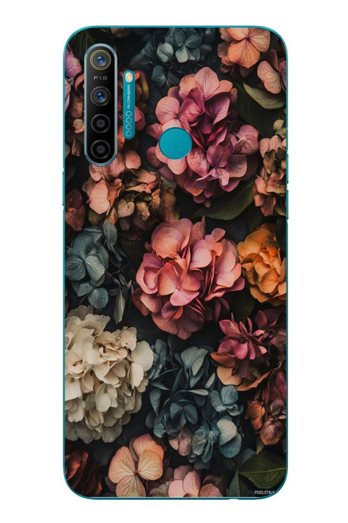 Realme 5i Uyumlu Koyu Çiçekler Baskılı Silikon Kılıf