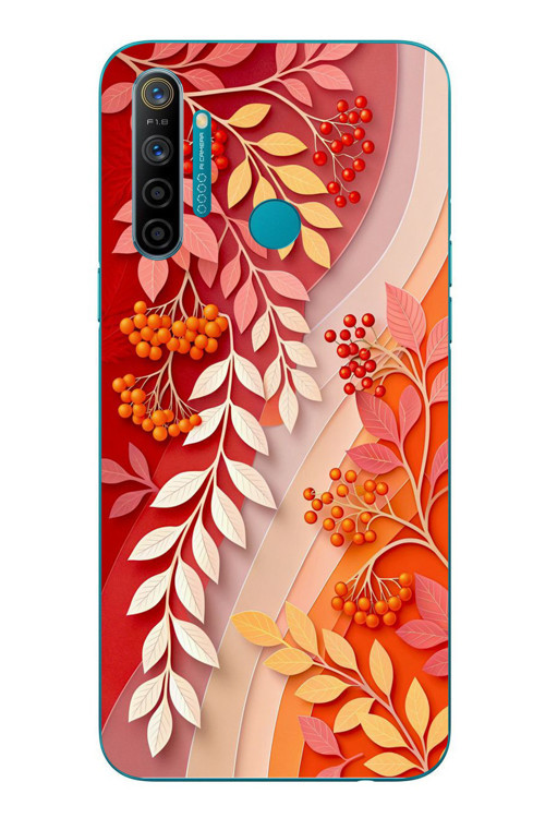Realme 5i Uyumlu Kırmızı Beyaz İğdeler Baskılı Silikon Kılıf