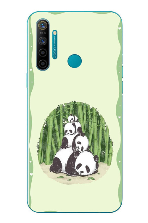 Realme 5i Uyumlu Panda Ailesi Baskılı Silikon Kılıf