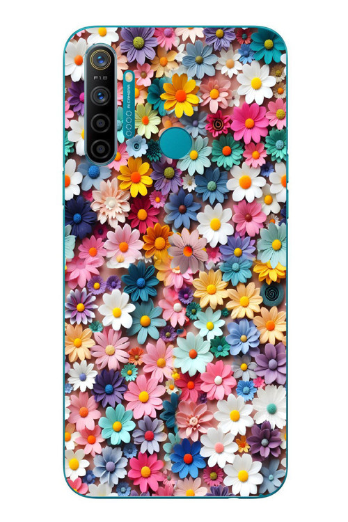 Realme 5i Uyumlu Pastel Çiçekler Baskılı Silikon Kılıf