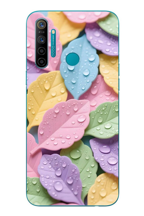 Realme 5i Uyumlu Pastel Damlalıklı Yapraklar Baskılı Silikon Kılıf