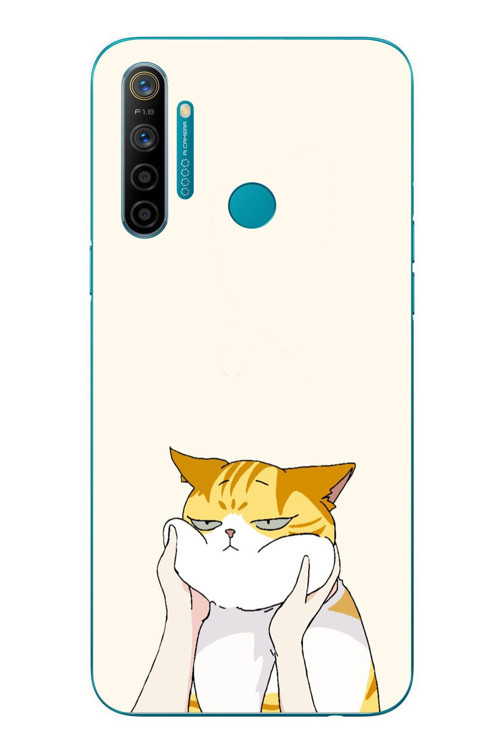 Realme 5i Uyumlu Sarı Kedi Yanakları Baskılı Silikon Kılıf