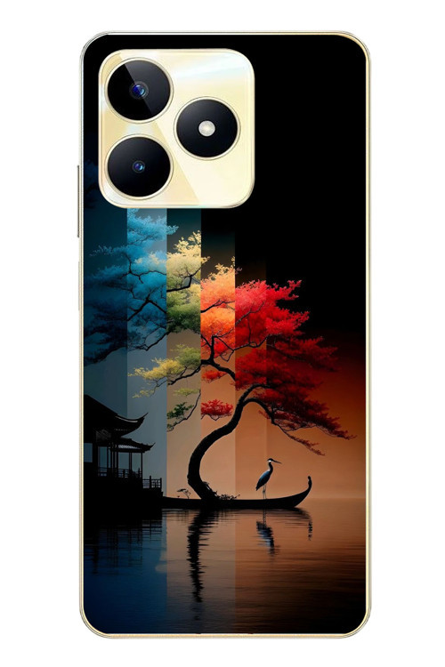 Realme C53 Uyumlu Dört Mevsim Ağaç Baskılı Silikon Kılıf