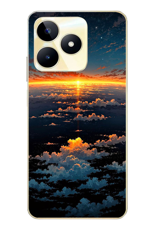 Realme C53 Uyumlu Gün Batımı ve Ay Baskılı Silikon Kılıf
