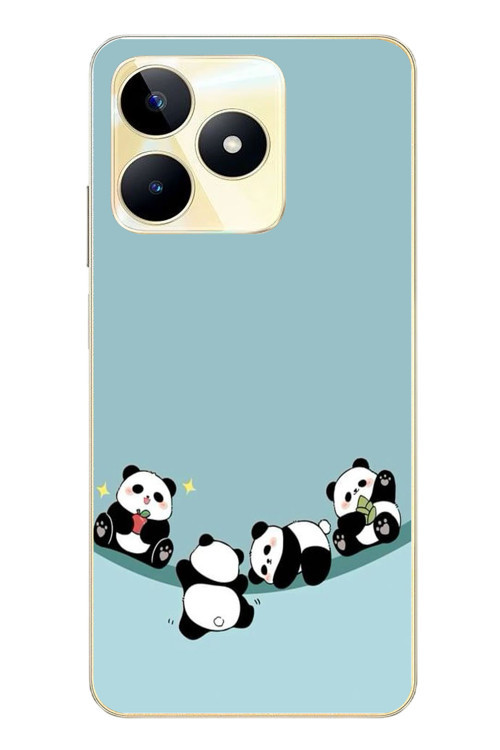 Realme C53 Uyumlu Panda Ailesi Baskılı Silikon Kılıf