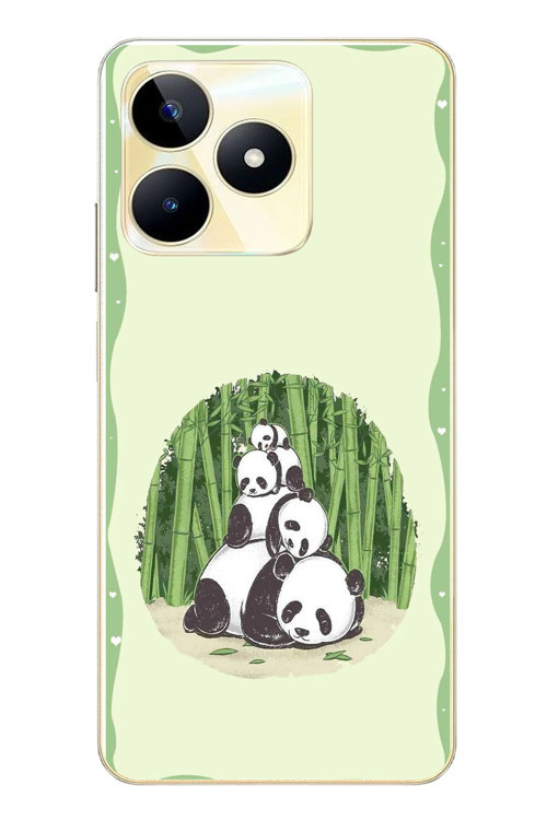 Realme C53 Uyumlu Panda Ailesi Baskılı Silikon Kılıf