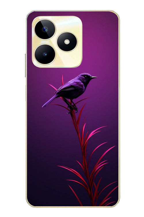 Realme C53 Uyumlu Mor Kuş Dalda Baskılı Silikon Kılıf