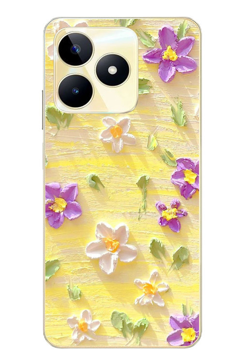 Realme C53 Uyumlu Mor Papatyalar Baskılı Silikon Kılıf