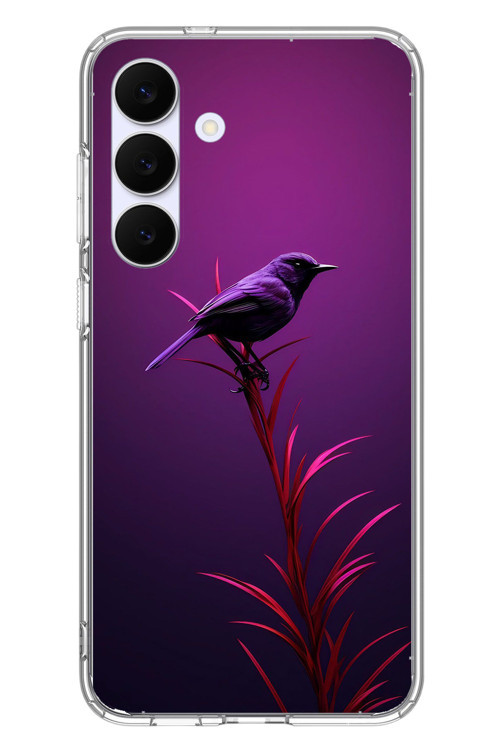 Samsung Galaxy S25 FE Uyumlu Mor Kuş Dalda Baskılı Silikon Kılıf