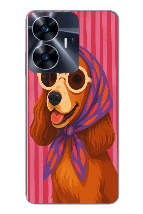 Realme C55 Uyumlu Gözlüklü Köpek Baskılı Silikon Kılıf