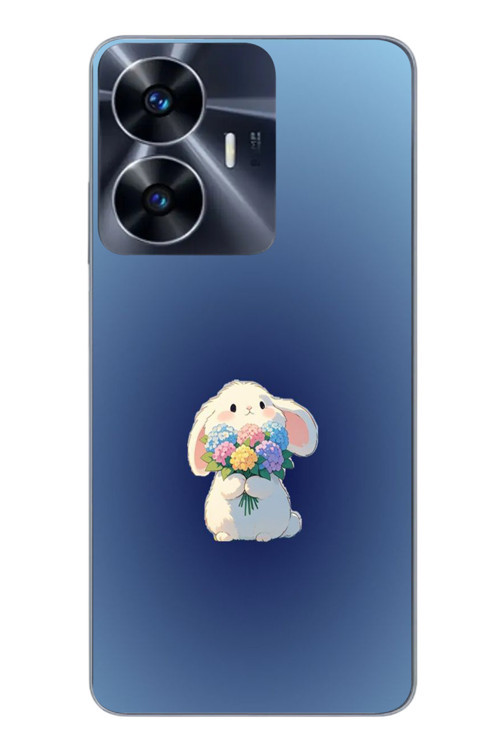 Realme C55 Uyumlu Çiçekli Tavşan Baskılı Silikon Kılıf