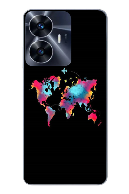 Realme C55 Uyumlu Dünya Renkli Haritası Baskılı Silikon Kılıf