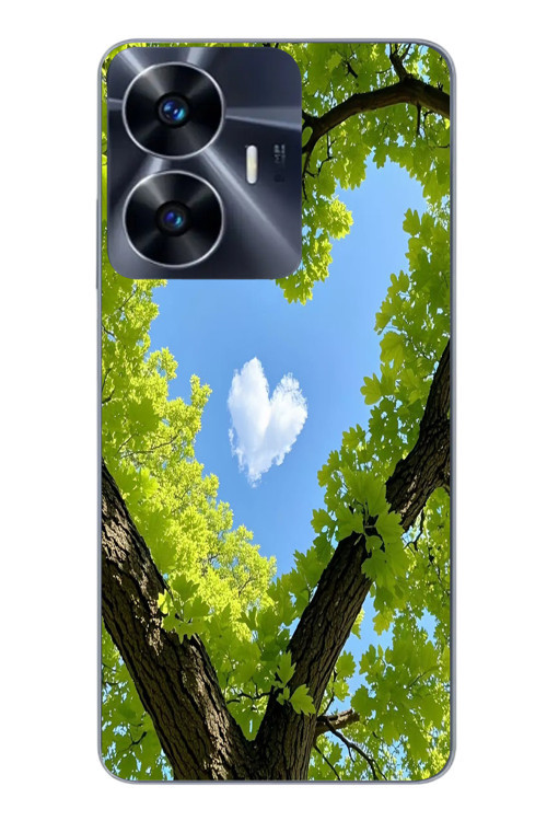Realme C55 Uyumlu Kalpli Ağaç Baskılı Silikon Kılıf