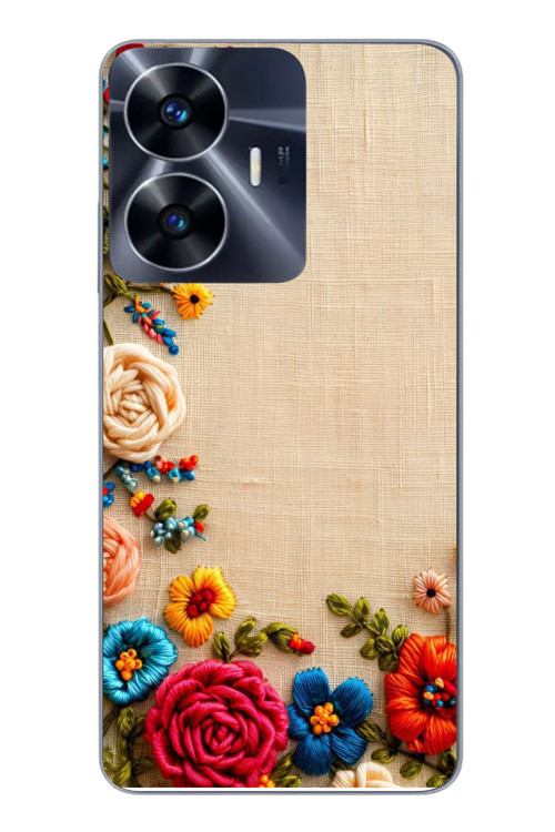 Realme C55 Uyumlu İşlemeli İğne Oyası Baskılı Silikon Kılıf