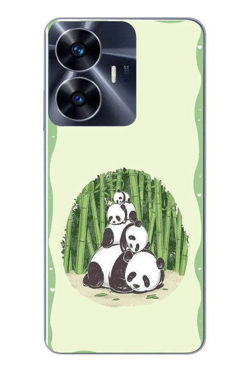 Realme C55 Uyumlu Panda Ailesi Baskılı Silikon Kılıf